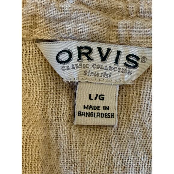 ORVIS Tan Button Down Shirt Top Blouse Women size L Linen Blend Tan Striped - Picture 5 of 9